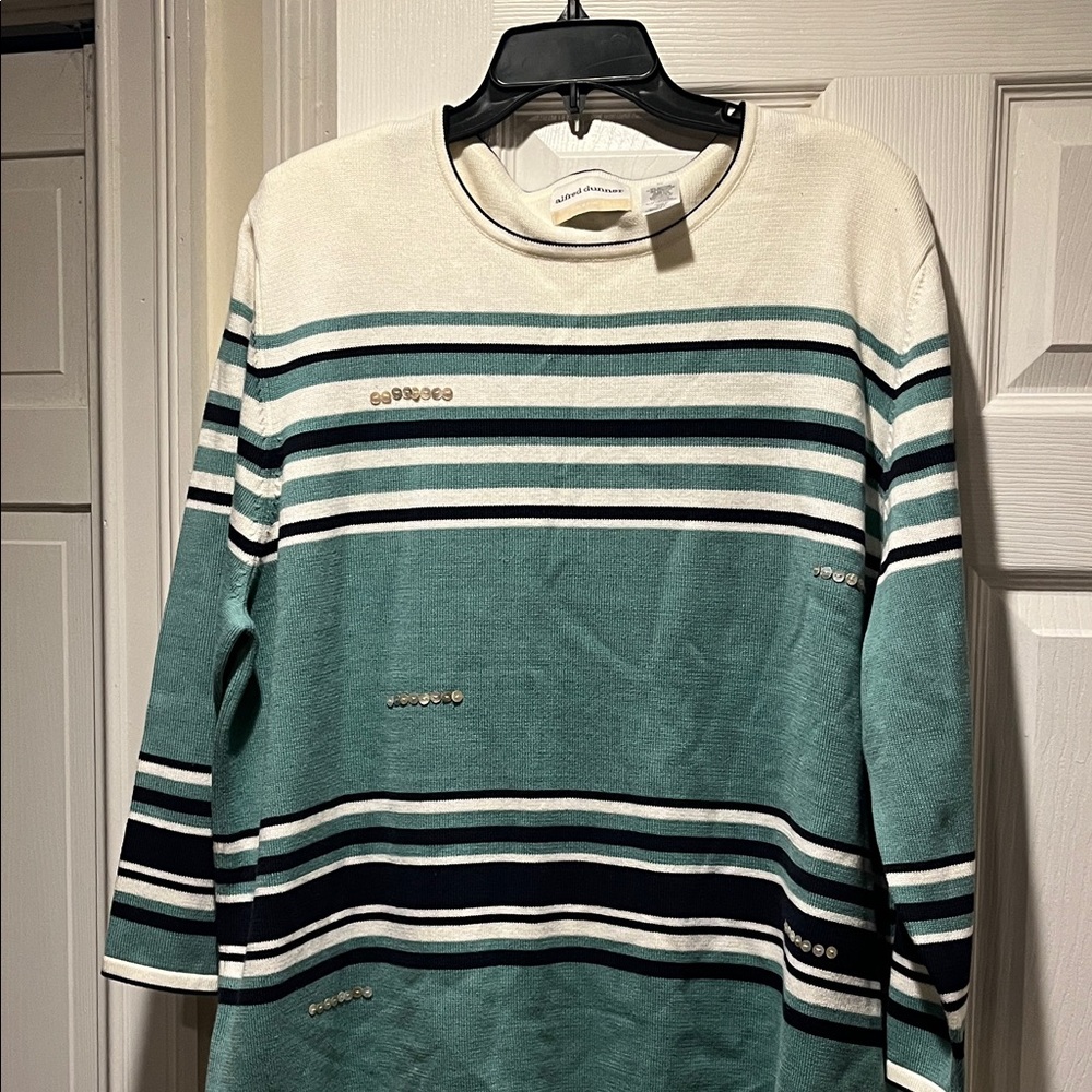 NWT sz 3x Alfred dunner sweater Striped Teal and White Sweater